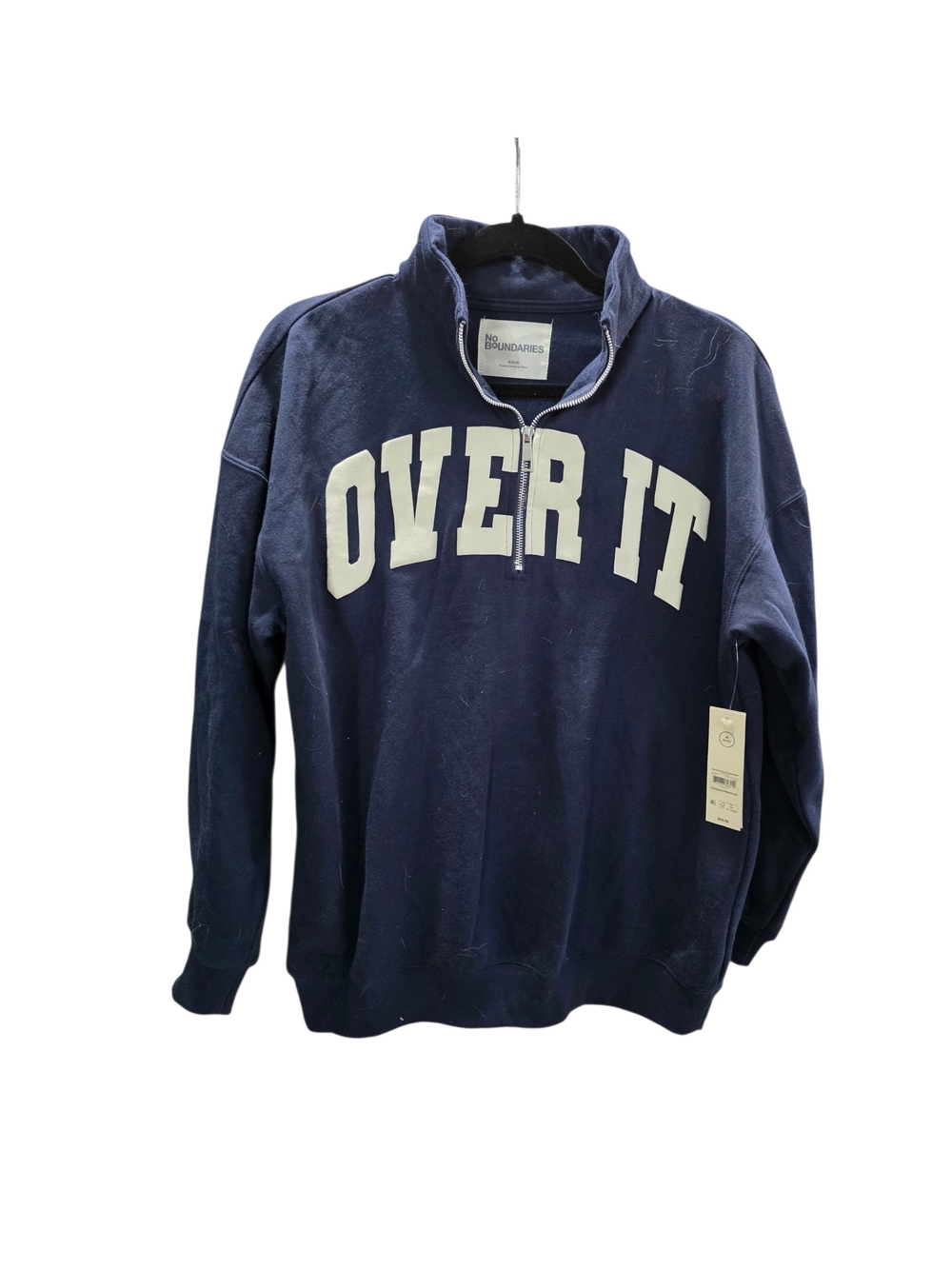 No Boundaries Navy Quarter-Zip Sweatshirt with White 'OVER IT' Graphic